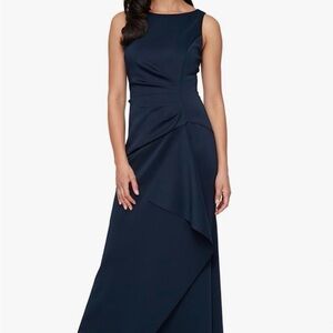 Elegant Navy Blue Sleeveless Cascading Ruffle Dress